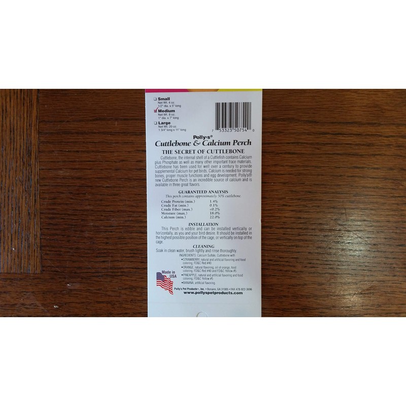 Polly's Cuttlebone Calcium Bird Perch, Medium