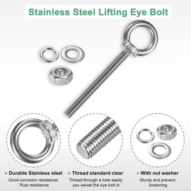 M METERXITY 2-Sets Stainless Eyebolt M10x100mm Shoulder Lifting Eye Bolt with Nuts Washers Male Screw Thread Ring Shoulder Eye Bolts Length 3.94 Inch for Suspending/Fastening