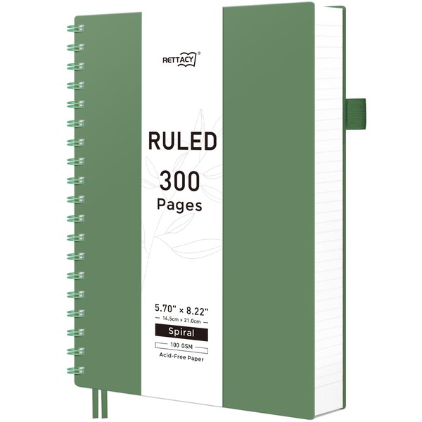 RETTACY Spiral Notebook College Ruled, 300 Pages, A5 Medium Size