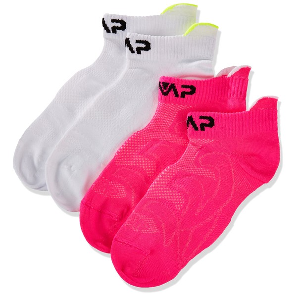 CMP - Chaussettes de fitness ultralégères pour enfants, Blanc-Rose Fluo, 31/33