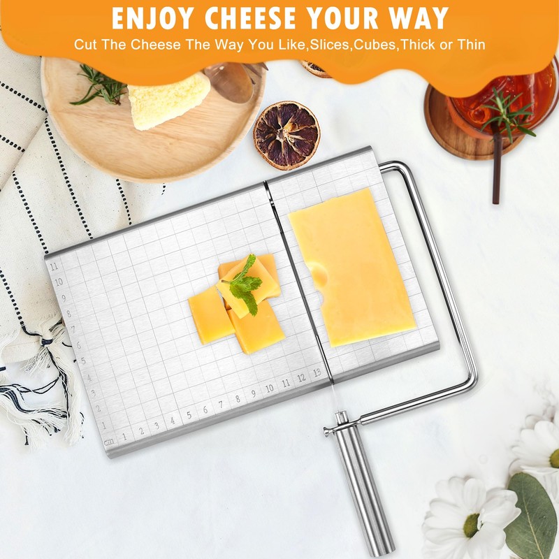 WarmHut Cheese Slicer Wire Cutter, Stainless Steel Cheese Cutter Board