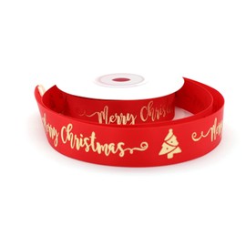 Merry Christmas - Red Ribbon and Gold Writing - Satin Ribbon or Gros-grain Ribbon (19mm)
