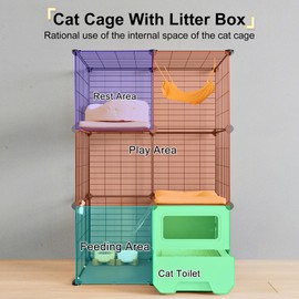 Oneluck Cat Cage Indoor with Litter Box 3-Tier DIY Cat Playpen Detachable Metal Wire Kennel Crate Large Exercise Place Ideal for 1-2 Kitten