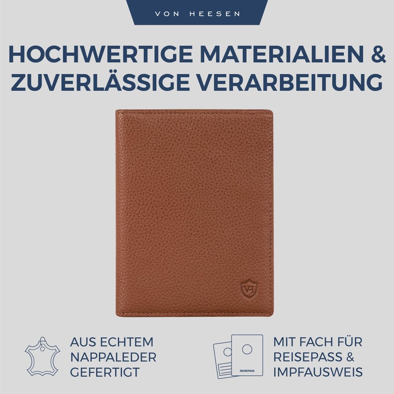 VON HEESEN Passport Holder Leather with RFID Protection for Men