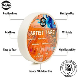 DOAY 4 Pack White Artist Tape - Art Masking Tape for Watercolor Paper, Canvas Acrylic Painting, Curves, Framing, Paint, Gouache, Console - Acid Free Drafting Tape 0.80" Wide - 360FT Total