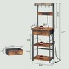 MAHANCRIS Bakers Rack with Drawer, Microwave Stand with Power Outlet,