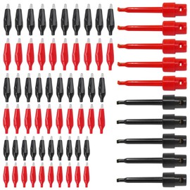 Xiatiaosann 10PCS Alligator Clip 28/35/45mm Insulated Electrical Test Clamps (Red & Black) Crocodile Clamps Jumper Helper with 5PCS (Red & Black) Test Hook Clip