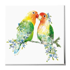 Lola Design - Wildlife Botanical Greeting Cards, Love Birds Design - Suitable for Birthdays, Congratulations or Any Special Occasions - Blank Inside with Grey Envelope - 150mm x 150mm