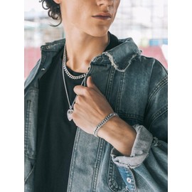 Richsteel 8/12/17 mm Curb Chain Bracelet Men's Stainless Steel / Gold Cuban Link Bracelet Punk Cuban Bracelet with Gift Box for Valentine's Day Birthday, Stainless Steel