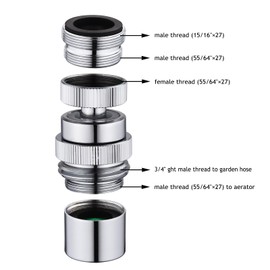 Faucet Adapter with Aerator, Sink Faucet to Garden Hose Adapter, Kitchen/Bathroom Fuacet Adapter to Garden Hose, Sink Hose Attachment for Faucet Adapter Connector, Chrome