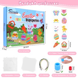 Homgaty 10MM Fuse Beads Kit,1000 PCS XL Iron Beads for Kids 12 Christmas Patterns and Fuse Beads Ironing Paper, DIY Art Craft Toys Iron Beads,Water Fuse Beads Set (Easter)