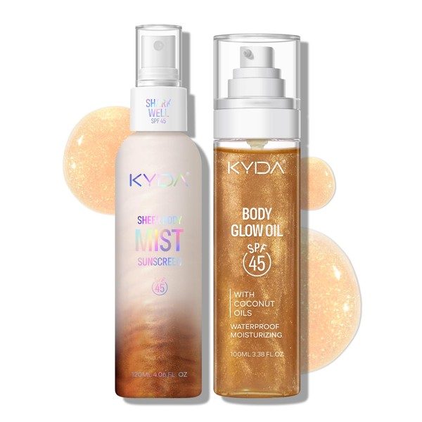 KYDA Glow Sunscreen Kit, Includes SPF 45 Body Glow Oil