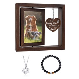 Dog Remembrance Picture Frame with Bracele & Necklace, Pet Dog Frames for Pictures Memorial