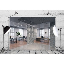 CORFOTO 7x5ft Fabric Modern Office Interior Backdrop for Zoom Meeting, Brick Wall Virtual Background for Home Office, Video Conference, YouTube Photoshoot