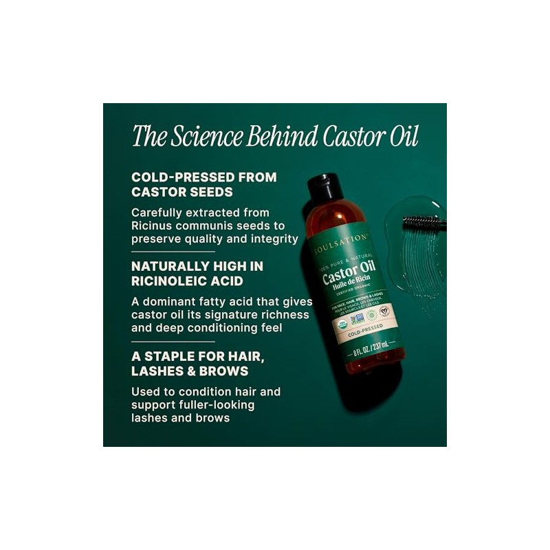 Aceite de ricino orgánico para pestañas, cabello y piel (2