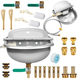 2 Set 1gal/4l Automatic Water Dispenser for Dogs Animal Drinking Bowl with Float Valve Stainless Steel Auto Waterer Outdoor Livestock Water Trough with Pipe Bolt for Horse Goat Chicken