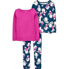 Simple Joys by Carter's Girls Kid Baby, Toddler, and Little 3-Piece Snug-Fit Cotton Pajama Set, Penguin/Dots, 4