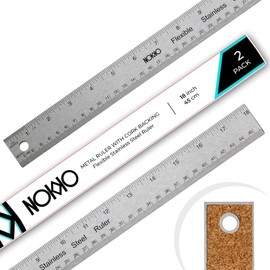 NOKKO Metal Ruler 18 Inch - Cork Backed Ruler, Pack of 2 | Stainless Steel Precision Straight Edge Rulers for Crafts, Non-Slip Craft Rulers for Accurate Measurements