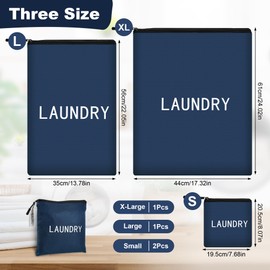 TranRantic 4Pcs Travel Laundry Bag, Waterproof Dirty Clothes Travel Bag, Reusable Wet Bags with Zips for Swimming Yoga Workout, Foldable Laundry Bags for Travelling Family Vacation (Blue)