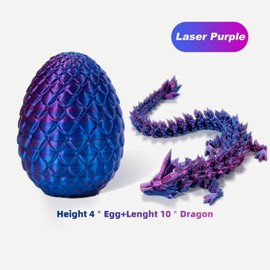 Zobetro 3D Printed Dragon with Surprise Egg, Articulated Crystal Dragon in Egg, Executive Dragon Fidget Desk Toys Decorative Egg Gifts for Boys Kids Home Decor(Purple)
