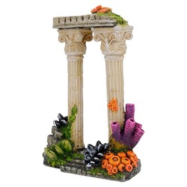 CLASSIC Twin Roman Column with Corals Aquarium Ornament – Ancient Ruins Fish Tank Decoration with Colourful Coral Detail – 149 x 77 x 217mm