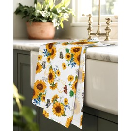 Miss Adola Tea Towels Set of 2-18"x26" Cotton Kitchen Towels with Hanging Loop Floursack Dish Cloths Cute Funny Reusable Hand Towel for Housewarming Kitchen Decor, Sunflower