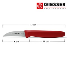 Giesser seit 1776 - Made in Germany - Tourniermesser rot, Klinge 6 cm, rutschfest, scharfes Schälmesser spülmaschinenfest, rostfrei