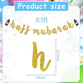 Hajj Mubarak Banner, Ramadan Mubarak Party Decorations,Eid Festival Muslim Islam Party Decorations, Gold Glitter