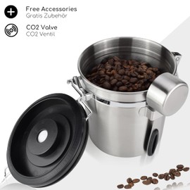 Milu Airtight Coffee Canister, 500 g, 700 g, Coffee Bean Container, Stainless Steel Storage Jars, Vacuum Coffee Box with Coffee Spoon (Stainless Steel, 700 g)