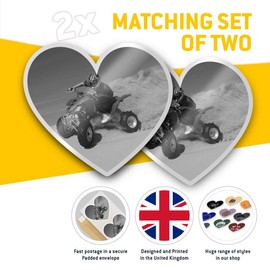2 x Heart Stickers 7.5 cm - BW - Quad Bike Desert Safari 4x4 Fun Decals for Laptops,Tablets,Luggage,Scrap Booking,Fridges, #35439
