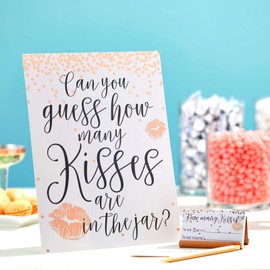 Sparkle and Bash 61 Piece Guess How Many Kisses Bridal Shower Game for Wedding Party, Wedding Shower Games, Engagement Party, Soon to Be Mrs Celebration (1 Rule Board, 60 Guessing Cards)