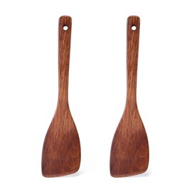 Wooden Spatula for Cooking, Premium Wooden Kitchen Spatula with Long Handle, Made of Solid Wood, Hardwood, 33 cm, Ideal for Pan/Wok with Non-Stick Coating, Pack of 2 (33.2)