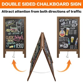 VAIIGO Chalkboard Sign Board 40"x20" - Double Sided Standing Chalkboard Easel for Outdoor Sandwich Board Signs Menu Board, A Frame Chalkboard Stand Sidewalk Sign for Restaurant, Wedding, Business