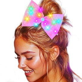 JEAIRTS Light Up Hair Bow Clip Glow LED Birthday Bow Accessories for Women(9-Pink)