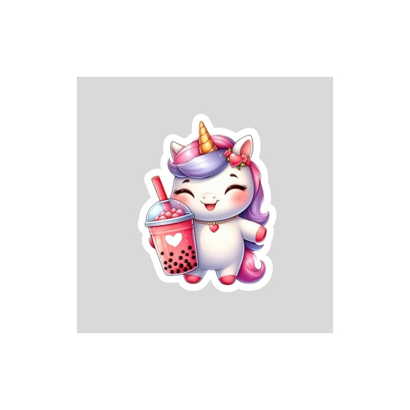 Cute Baby Unicorn Colorful Pony with Pearl Milk Tea Bubble