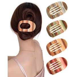 4 PCS French Flat Hair Clips for Women Stylish Hand-Painted Watercolor Flat Hair Claws for Thin Thick Hair Strong Hold No-Slip Duckbill Hair Barrettes for Women Girls（Green + Pink + Orange + Gray）