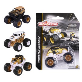 Majorette Gold Rockerz Monster Trucks - 1 of 3 Random Toy Cars, Metal and Plastic Monster Truck with Steering Function, Freewheel and Suspension for Children Aged 3+