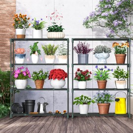 Ohuhu Plant Greenhouse Shelves 4 Tier 2 Pack Extra-Wide Stable Green House Shelving for Outdoor, 31x18x42 Inch Portable Rustproof Metal Shelf Plant Stand Rack Greenhouse Accessories