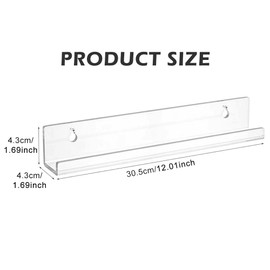 6 Pack Clear Acrylic Shelves,12 Inch Clear Wall Ledge Shelf, Wall Mounted Modern Picture Display for Kids Baby, Vinyl Display, Record Holder, Magazine Rack and Picture Ledge Shelf(Color:Clear)