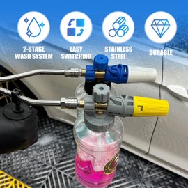 Tool Daily Dual Lance Pressure Washer Wand for Foam Cannon, Pressure Washer Dual Connector Accessory for Soap Cannon, 5 Power Washer Nozzle Tips, 1/4” Quick Connect