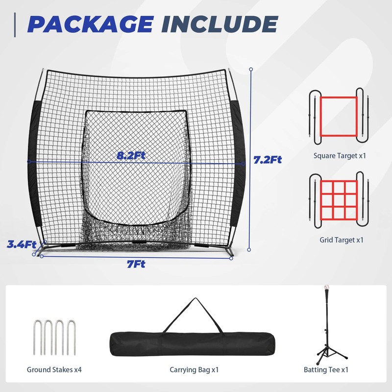 Sturdum 7 x 7 ft Baseball Net with Batting Tee,
