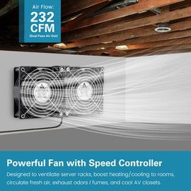 GDSTIME Dual 120mm x 38mm Computer Fan with AC Plug, AC 110V-240V Variable Speed Fan 240mm for DIY Cooling Mining Rig Server Case Grow Rack AV Cabinets Room to Room Basement Garage Ventilation Exhaust