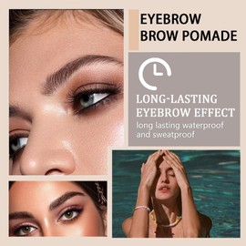 Waterproof Eyebrow Pomade Gel with Brush - Long Lasting, Tinted, Transfer-Proof, Sweat Resistant, Quick Drying - Professional Makeup in Dark Brown