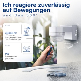 HUBER Motion 100 Infrared Motion Sensor 360° with 4 Sensors and Fresnel Lens - IP65 Motion Sensor LED Suitable I Includes Anti-Creep Protection & Area Limiting, Wall/Ceiling Mounting, Grey