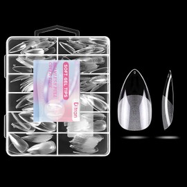 Ditran Nail Tips, Medium Almond 10 Sizes, 240 Pcs Clear Pre-shaped Half Matte Full Cover Soft Acrylic Fake Nail Tips Press on Nails for Extension Nail Manicure Home DIY