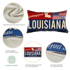 Louisiana Throw Pillow Cover 12x20 Set of 2, Louisiana Decor Gift Souvenir, American Flag License Plate Lumbar Pillowcase, Greetings from Child of Mississippi(LA, USA) - Cushion Case Sham, No Inserts