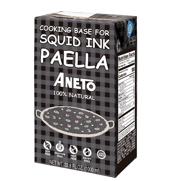 Aneto Squid Ink Paella Cooking Base Broth | 33.83 ounces | 1 Pack | 100% Natural Ingredients |
