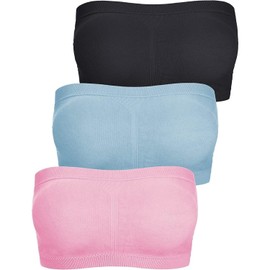 FULIER Women Bandeau Bra Padded Strapless Brarette Soft Bra Seamless Stretchy Bandeau Tube Top Bras (Black, Blue, Pink, L)