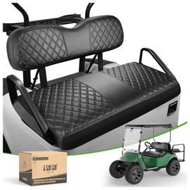 10L0L Golf Cart Seat Covers for EZGO TXT Front Seats - Waterproof Vinyl Leather with Adjustable Straps and Retractable Buckle, No Stapler Needed Black