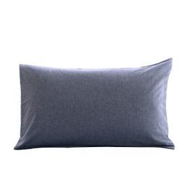 2 Piece Pillow Cover Set, Organic Cotton, 100% Washed Cotton, 2 Pillow Cases, 16.9 x 24.8 inches (43 x 63 cm), Dust Mite Resistant, Antibacterial, Odor Resistant, Envelope Type, Indigo Blue